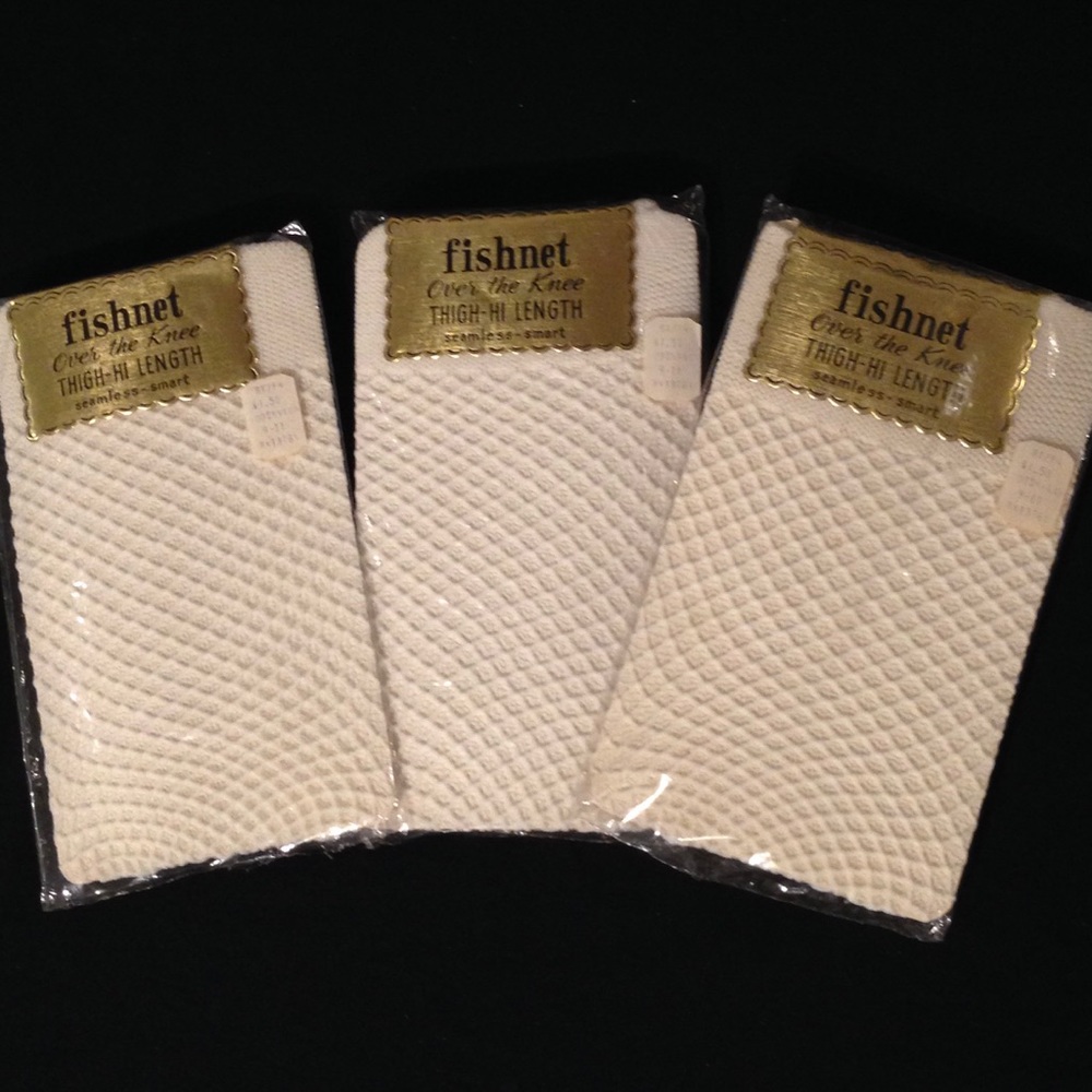 3 Pr. Vintage 60’s Thigh-Hi Fishnet/Textured Hose